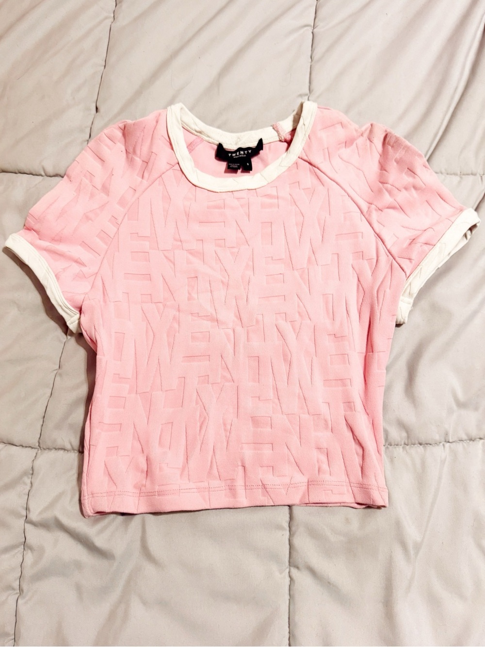 Twenty Montreal Pink Textured Logo Ringer Crop Tee